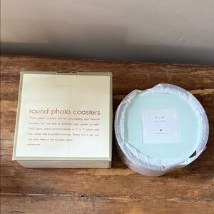 Red Envelope Round Photo Coasters - Dark Walnut New in box